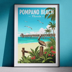 Póster Pompano Beach Florida Antiguo