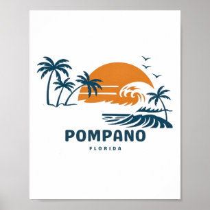 Póster Pompano Beach Florida Vacaciones de Verano Vintage