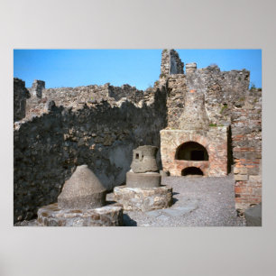 Póster Pompeya, panadería con molinos y horno