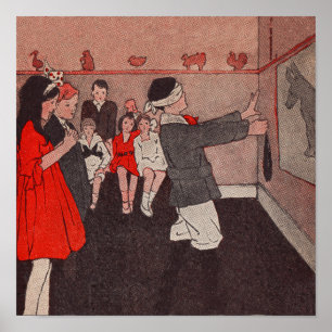 Póster Poner la cola al burro vintage niños