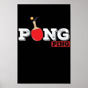 Póster Pong Ping Spieler Tischtenniskelle mit Ball