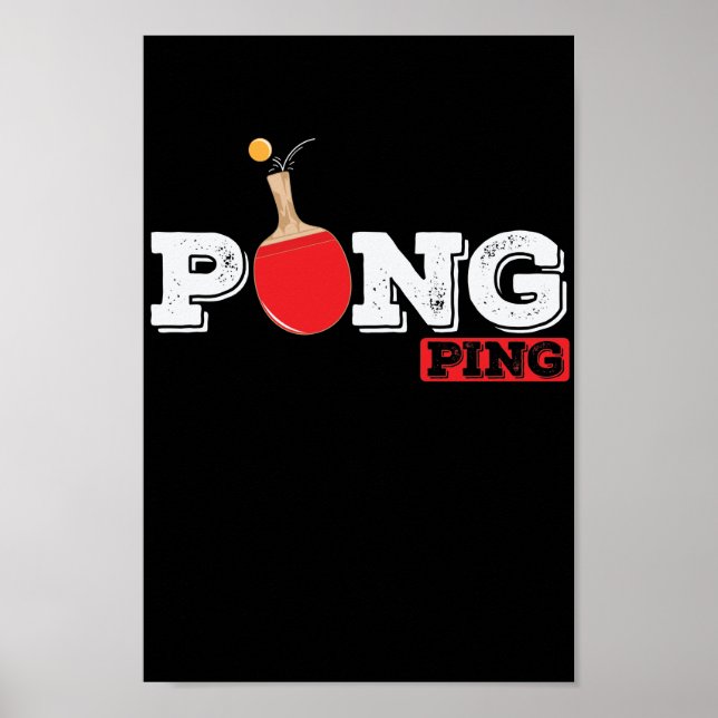 Póster Pong Ping Spieler Tischtenniskelle mit Ball (Frente)