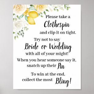 Póster Ponga un alfiler de ropa Lemons y Rosas Shower Gam