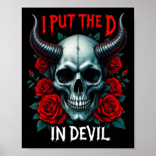 Póster Pongo la D en Devil Skull Roses Halloween Divertid