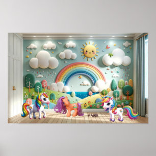 Póster Poni pequeño y Unicornios