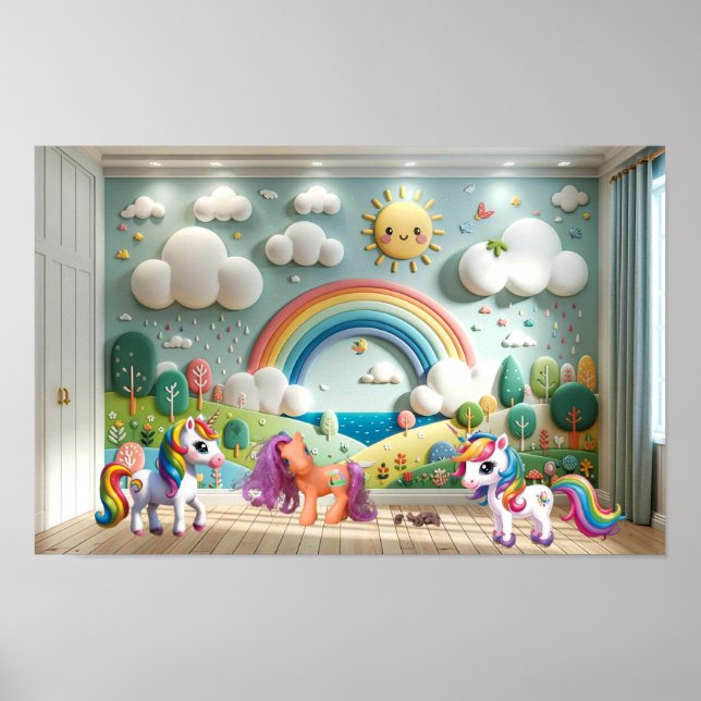 Póster Poni pequeño y Unicornios (Frente)