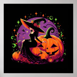 Póster Poniendo a la bruja sentado en un Poster de calaba