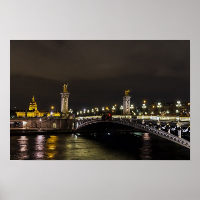 Póster Pont Alexandre III e inválido de noche (Frente)