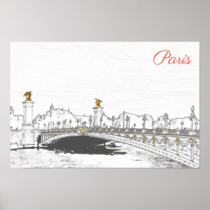 Póster Pont Alexandre III en el río Sena - París Francia