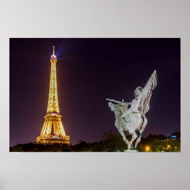 Póster Pont de Bir-Hakeim de noche - París, Francia (Frente)