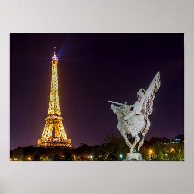 Póster Pont de Bir-Hakeim por la noche - París, Francia (Frente)