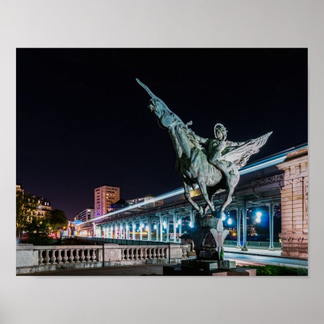 Póster Pont de Bir-Hakeim por la noche - París, Francia (Frente)