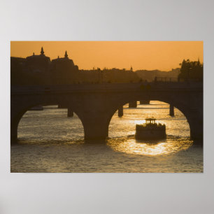 Póster Pont Neuf, Sena, puesta de sol, París, FranciaMuse
