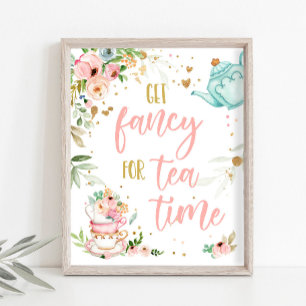 Póster Ponte elegante para el té del bebé en camino Fiest
