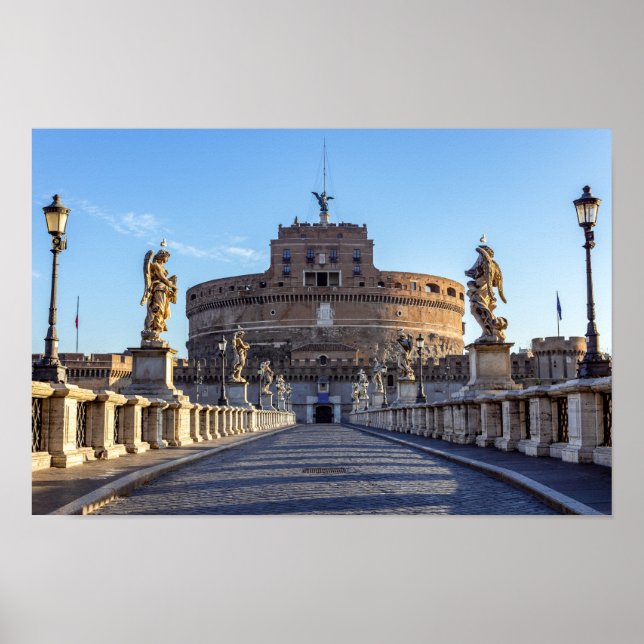 Póster Ponte Sant'Angelo vacío al amanecer - Roma, Italia (Frente)