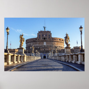Póster Ponte Sant'Angelo vacío al amanecer - Roma, Italia