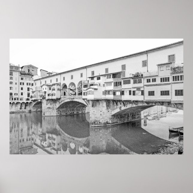 Póster Ponte Vecchio Black and White Sketch (Frente)