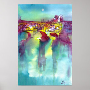 Póster PONTE VECCHIO Florencia de Noche Acuarela