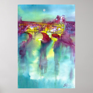 Póster PONTE VECCHIO Florencia por acuarela nocturna