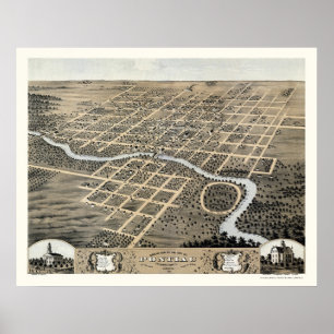 Póster Pontiac, mapa panorámico IL - 1869
