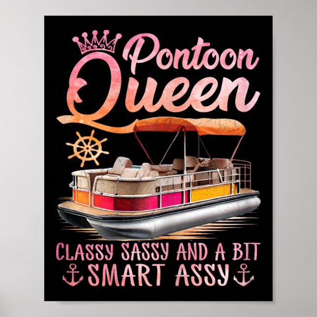 Póster Pontoon Queen Pontoon Bote Fiesta Lago Pontooning  (Frente)