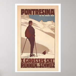 Póster Pontresina 1914 Grandes Carreras de Esquí Suiza An
