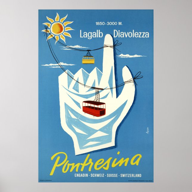 Póster Pontresina, Engadin, Suiza, cartel de viaje (Frente)