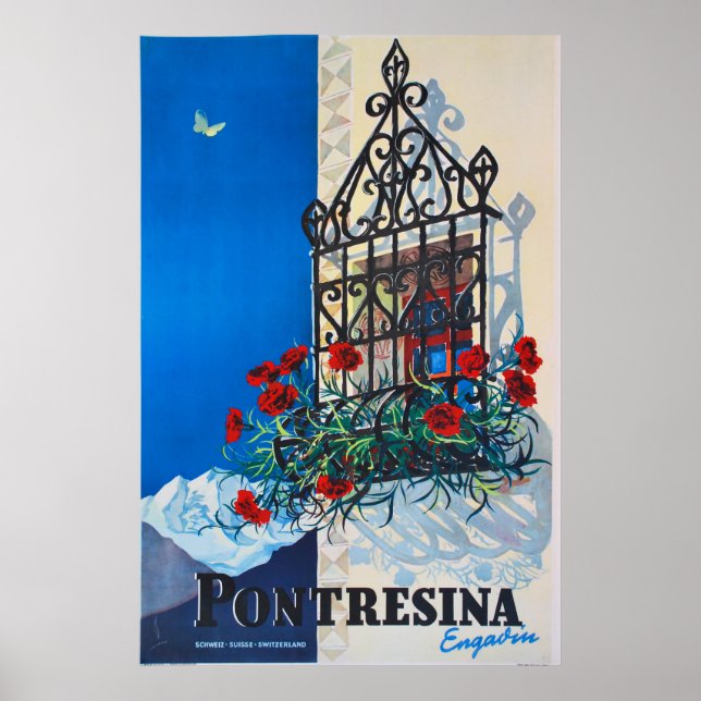 Póster Pontresina, Engadin, Suiza, Poster de esquí (Frente)