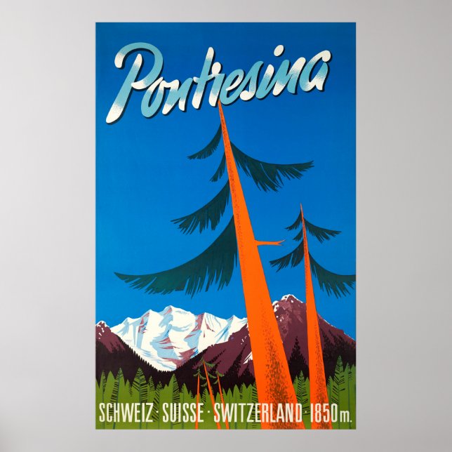 Póster Pontresina Suiza Poster de Viajes Vintage (Frente)