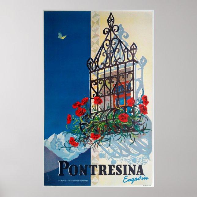 Póster Pontresina - Suiza, Poster de Viajes Vintage (Frente)