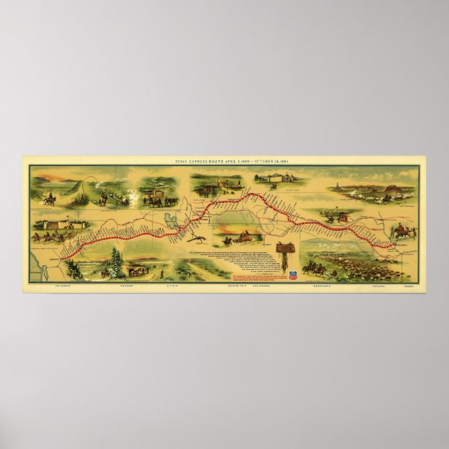 Póster Pony Express Map by William Henry Jackson 1861 (Frente)