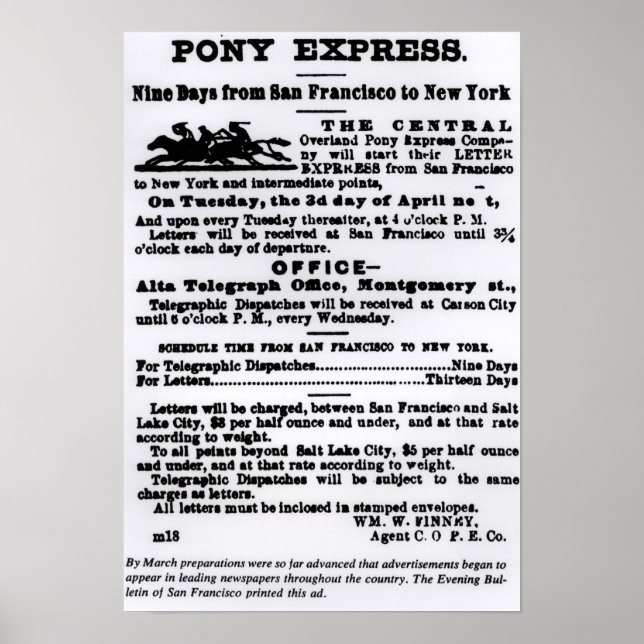Póster Pony Express, nueve días (Frente)