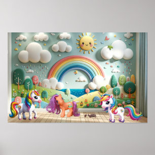 Póster Pony pequeño y Unicornios
