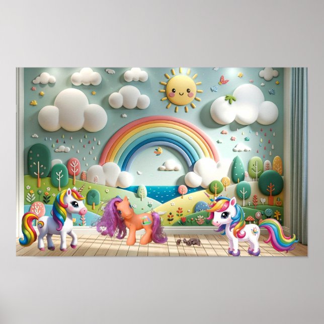 Póster Pony pequeño y Unicornios (Frente)