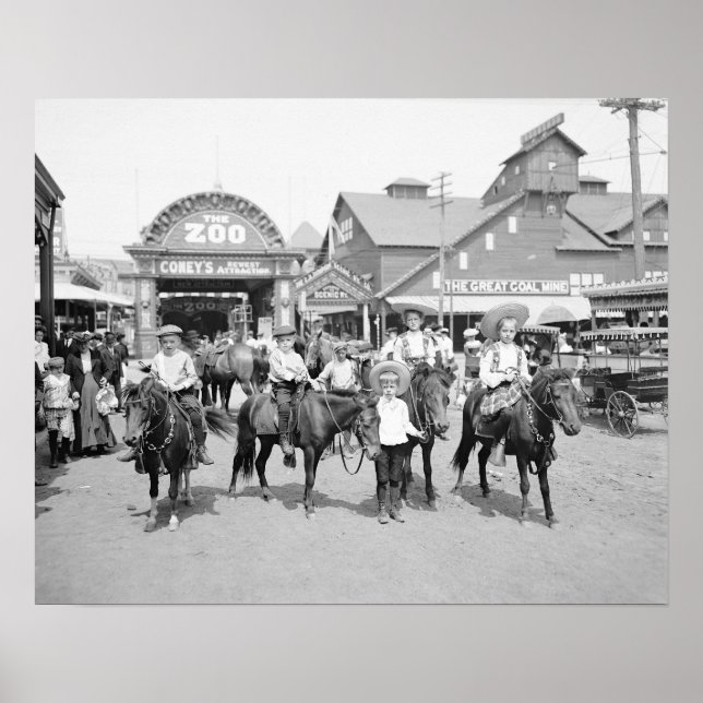 Póster Pony Riders en Coney Island, 1904. Foto de cosecha (Frente)