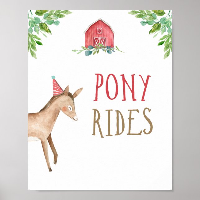 Póster Pony Rides Farm Animals Barnyard Boy Cumpleaños (Frente)