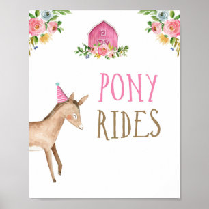 Póster Pony Rides Farm Animals Barnyard Chica Cumpleaños