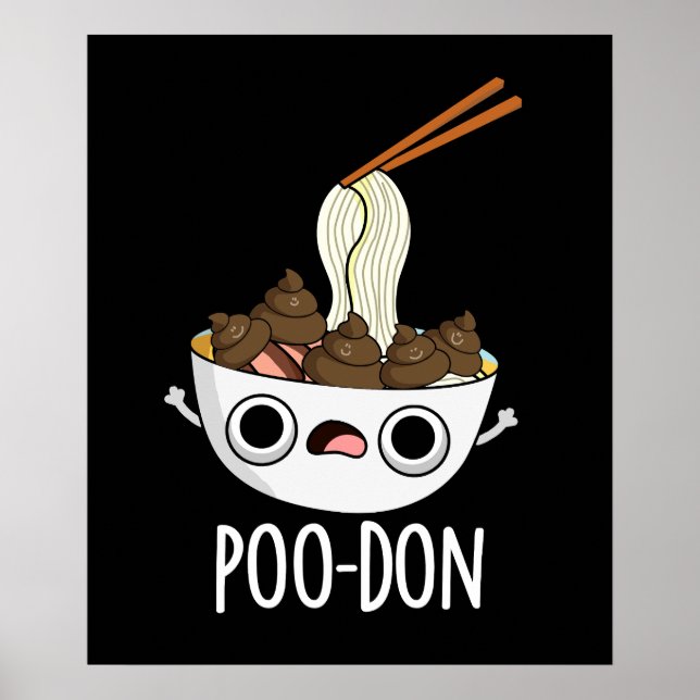 Póster Poo-don Funny Udon Pun Fondo Oscuro (Frente)