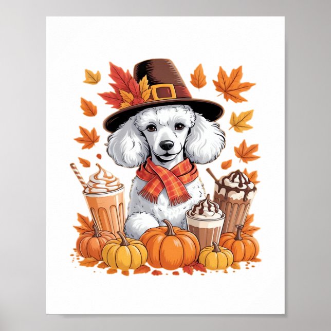 Póster Poodle Acción de Gracias Bebidas Café Cae Sale De  (Frente)