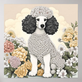 Póster Poodle en flores caprichosas
