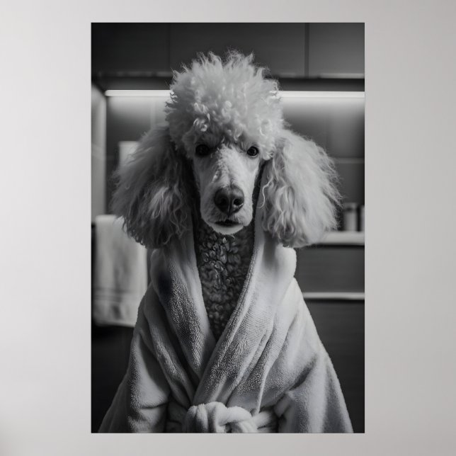 Póster Poodle in Bathrobe Art Print, Funny Dog Bathroom (Frente)