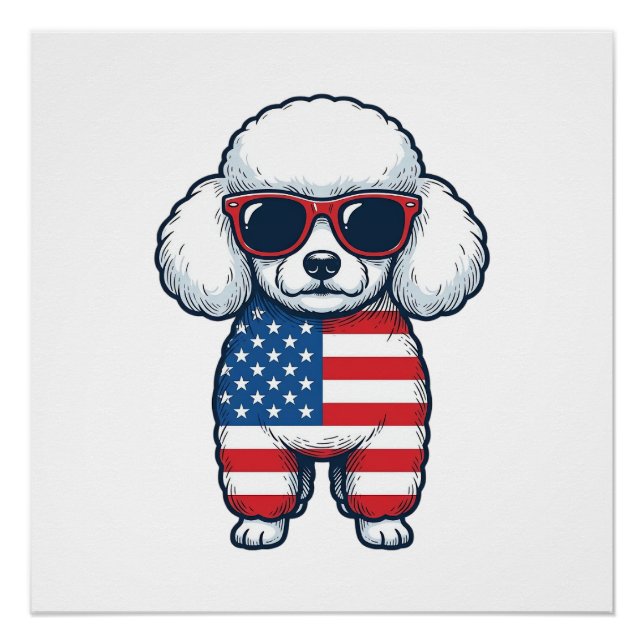 Póster Poodle Patriótico con Diseño Vectorial de Gafas de (Anverso)
