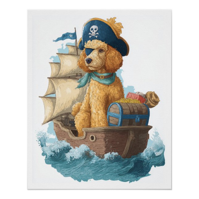 Póster Poodle Pirata � Perro Marino Divertido (Anverso)