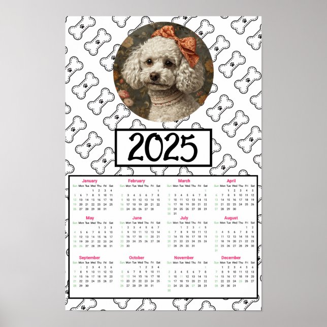 Póster Poodle y Huesos Calendario 2025 (Frente)