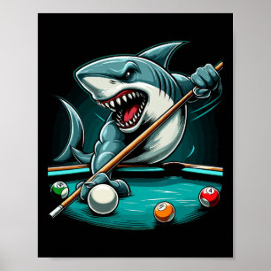Póster Pool Shark Funny Pool Player Billiard 8-