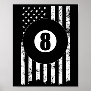 Póster Pool Snooker Billiards Player 8 Ball Usa American