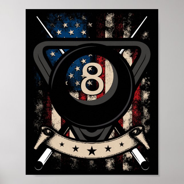 Póster Pool Snooker Billiards Player 8 Ball Usa American (Frente)