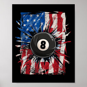 Póster Pool Snooker Billiards Player 8 Ball Usa American