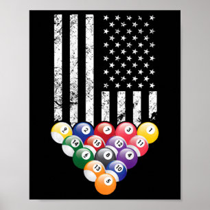 Póster Pool Snooker Billiards Player 8 Bandera Americana