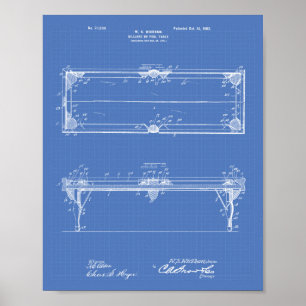Póster Pool Table 1902 Patent Art - Blueprint